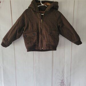Baby Gap Brown Plaid Hooded Jacket, Toddler 3 yrs, Front Zip, 2 Button Flap EUC